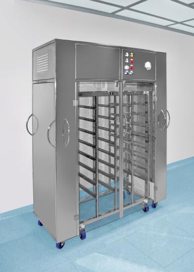 Horizontal flow LAF trolley with lifting device for racks 